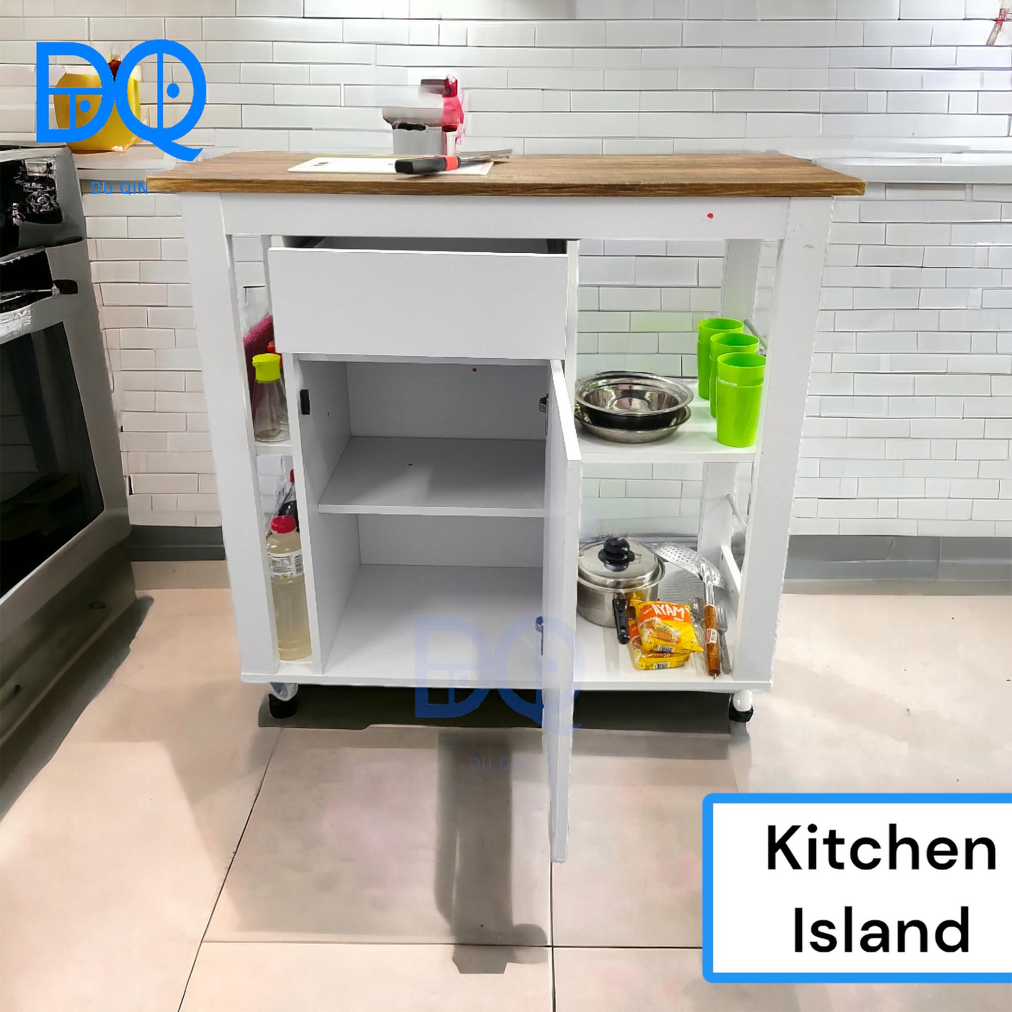 Du Qin Kitchen Island with Wheel