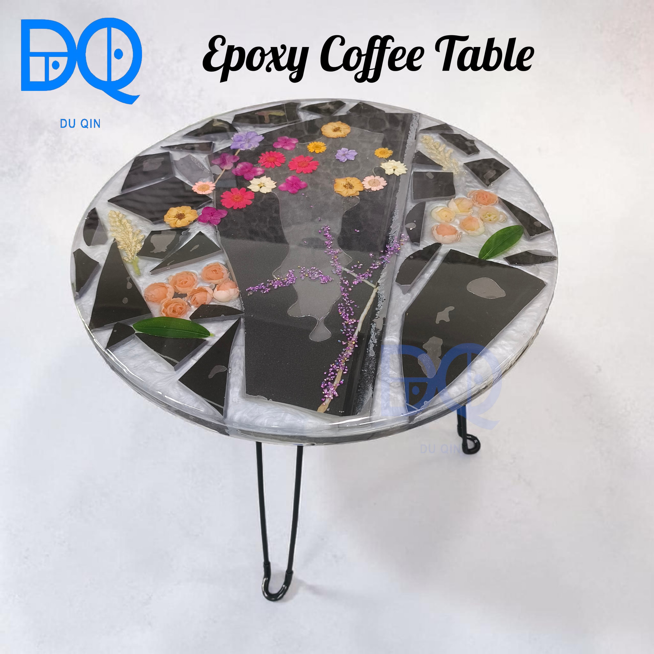 Du Qin Custom Made Flower Stone Design Coffee Table