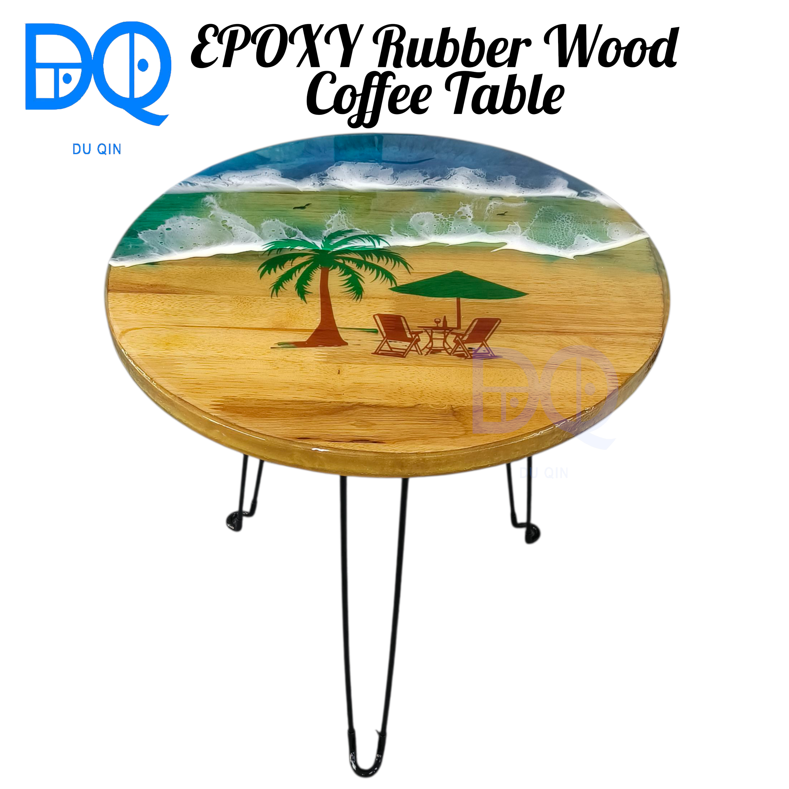 Du Qin Custom Made Ocean Wave Beach Design Coffee Table