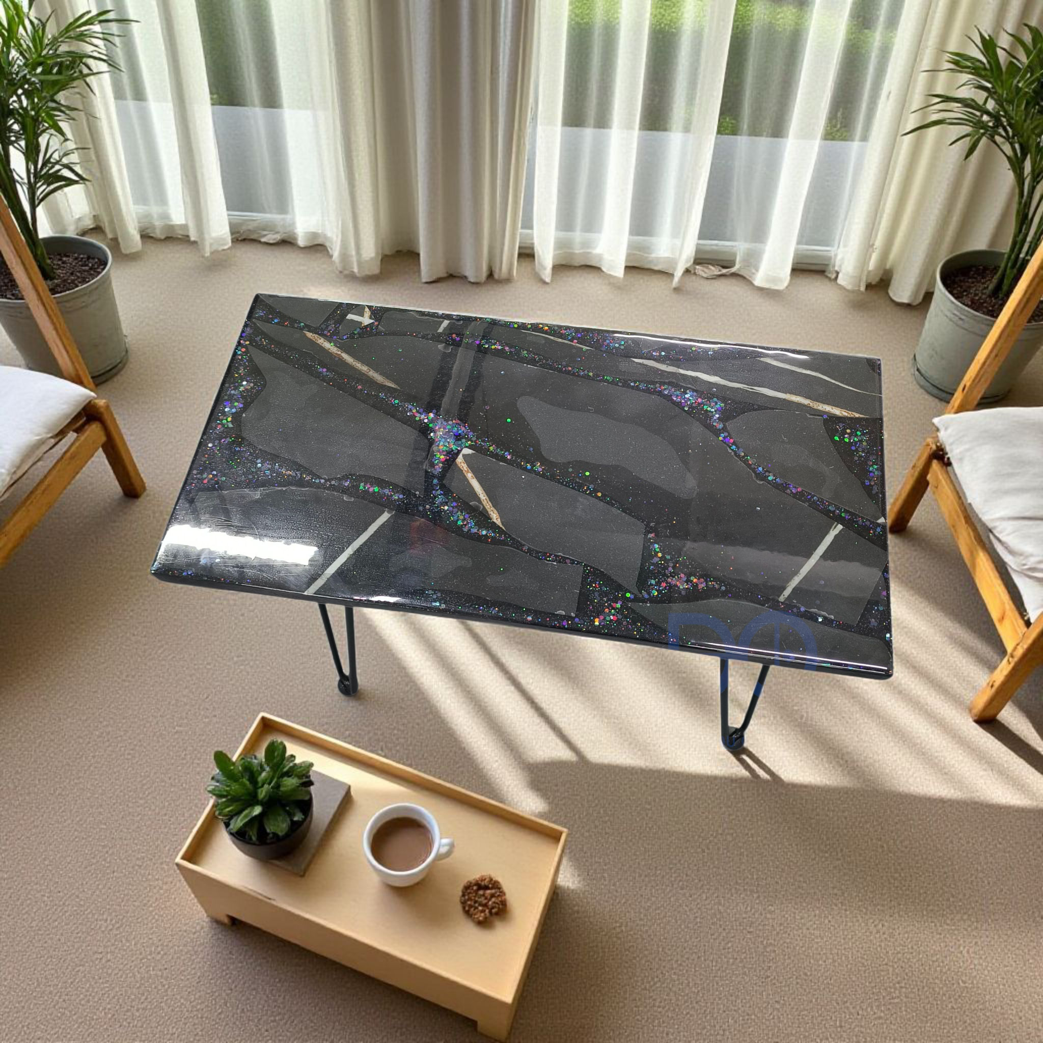 Du Qin Custom Made Square Stone Shinning Coffee Table